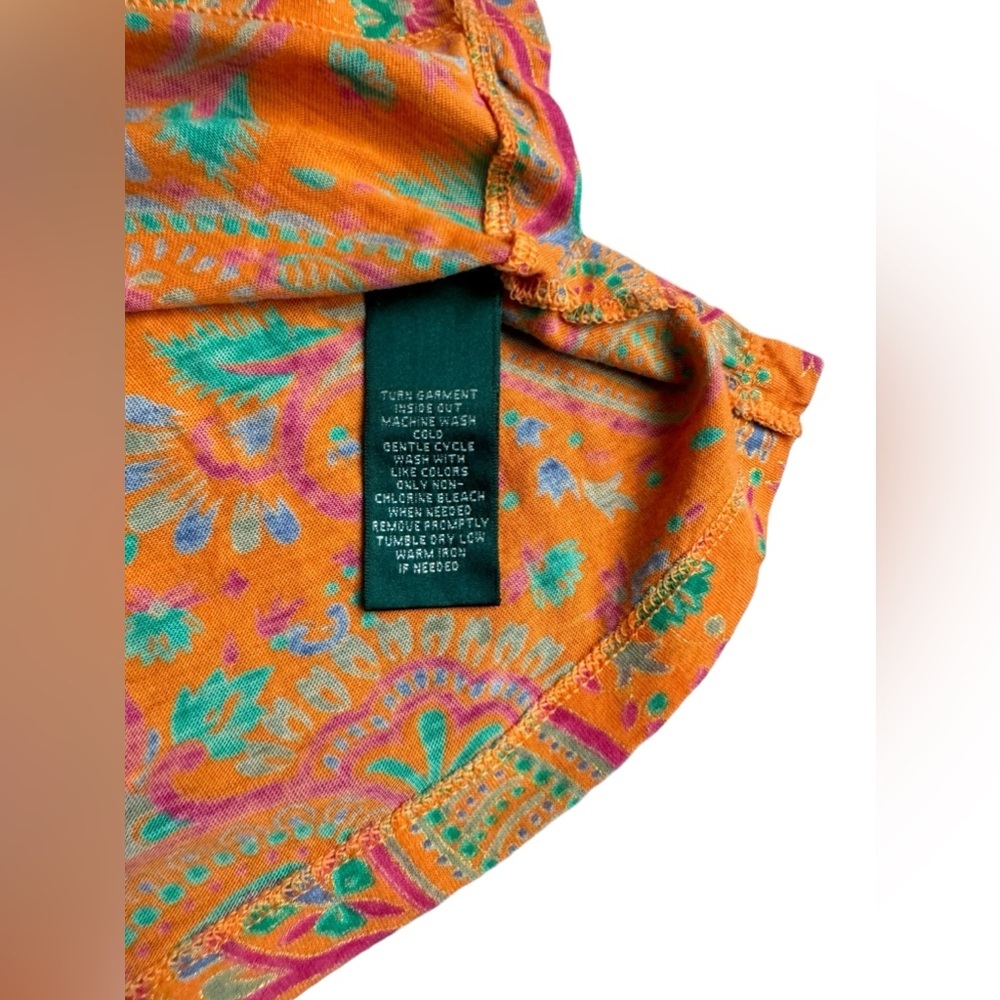 Lauren Ralph Lauren Orange Paisley Short Sleeve Blouse, S - Picture 5 of 7